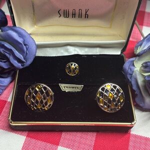 Swank Diamond Pattern Cufflinks and Tie Pin Set